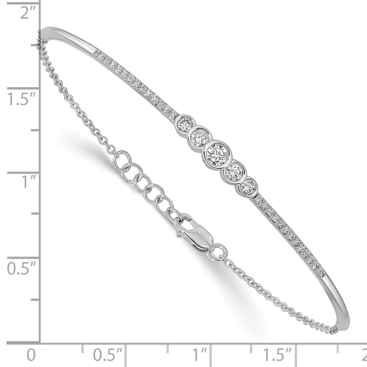 14k White Gold Polished Diamond Bezel Set Bar 7in w/.5 ext Bracelet-BM6873-050-WA