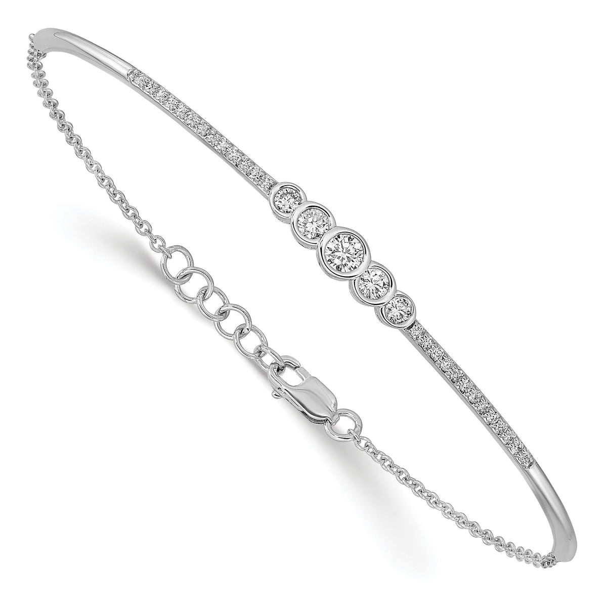 14k White Gold Polished Diamond Bezel Set Bar 7in w/.5 ext Bracelet-BM6873-050-WA