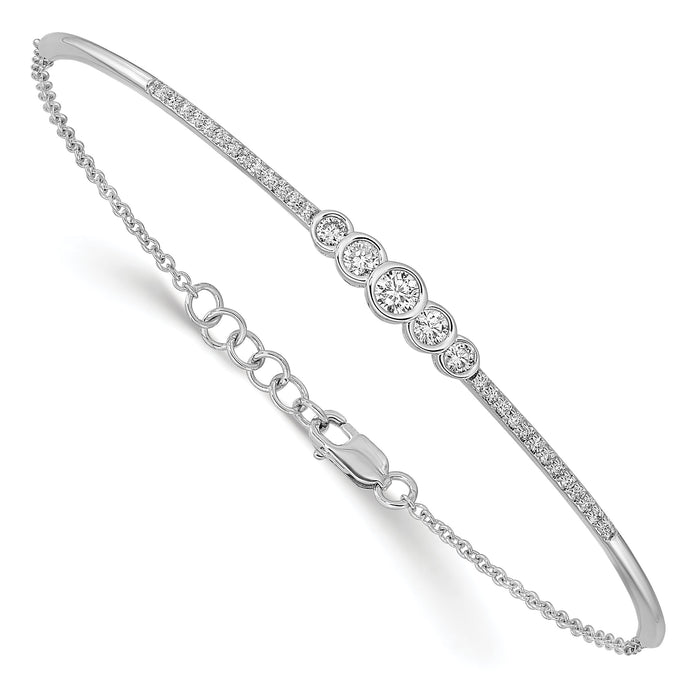 14k White Gold Polished Diamond Bezel Set Bar 7in w/.5 ext Bracelet-BM6873-050-WA