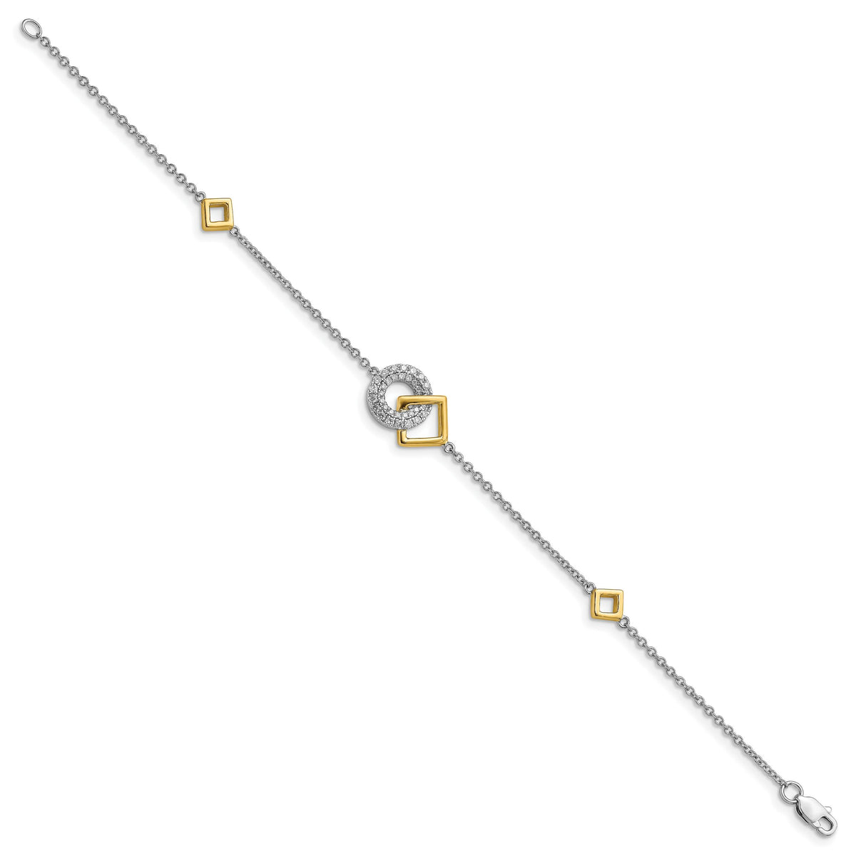 14k Two-tone Polished Diamond Circle and Square 7in Bracelet-BM6879-025-WYA