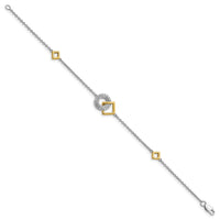14k Two-tone Polished Diamond Circle and Square 7in Bracelet-BM6879-025-WYA