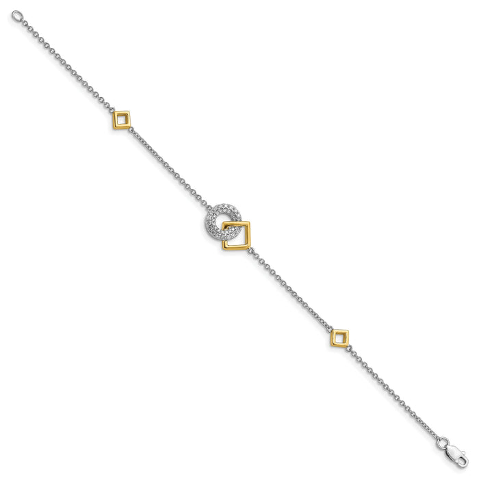 14k Two-tone Polished Diamond Circle and Square 7in Bracelet-BM6879-025-WYA
