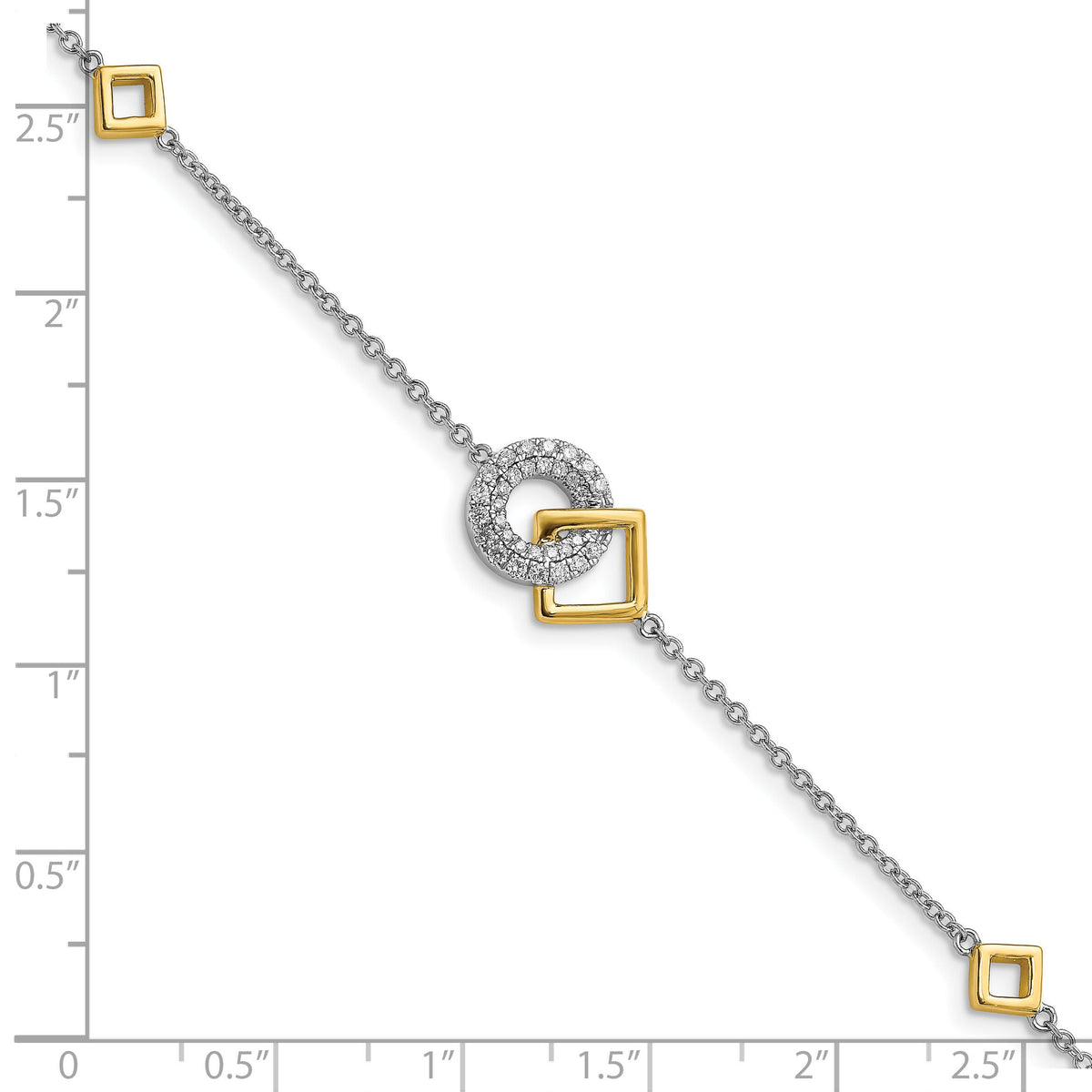 14k Two-tone Polished Diamond Circle and Square 7in Bracelet-BM6879-025-WYA