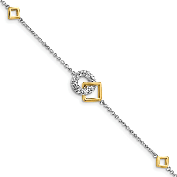 14k Two-tone Polished Diamond Circle and Square 7in Bracelet-BM6879-025-WYA