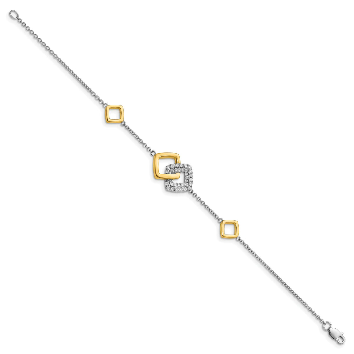 14k Two-tone Polished Diamond Double Square 7in Bracelet-BM6881-030-WYA