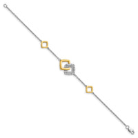 14k Two-tone Polished Diamond Double Square 7in Bracelet-BM6881-030-WYA