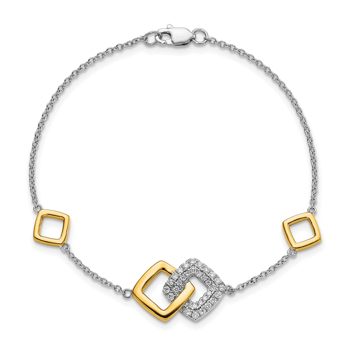 14k Two-tone Polished Diamond Double Square 7in Bracelet-BM6881-030-WYA