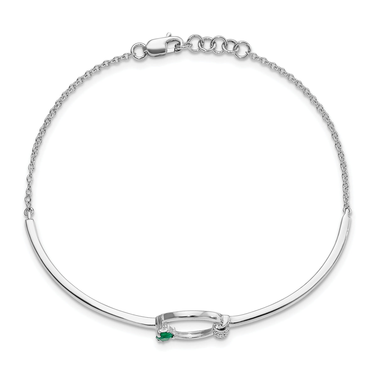 14k White Gold Diamond and Cr. Emerald Circle 7in w/.5in ext Bracelet-BM6886-EM-009-WA