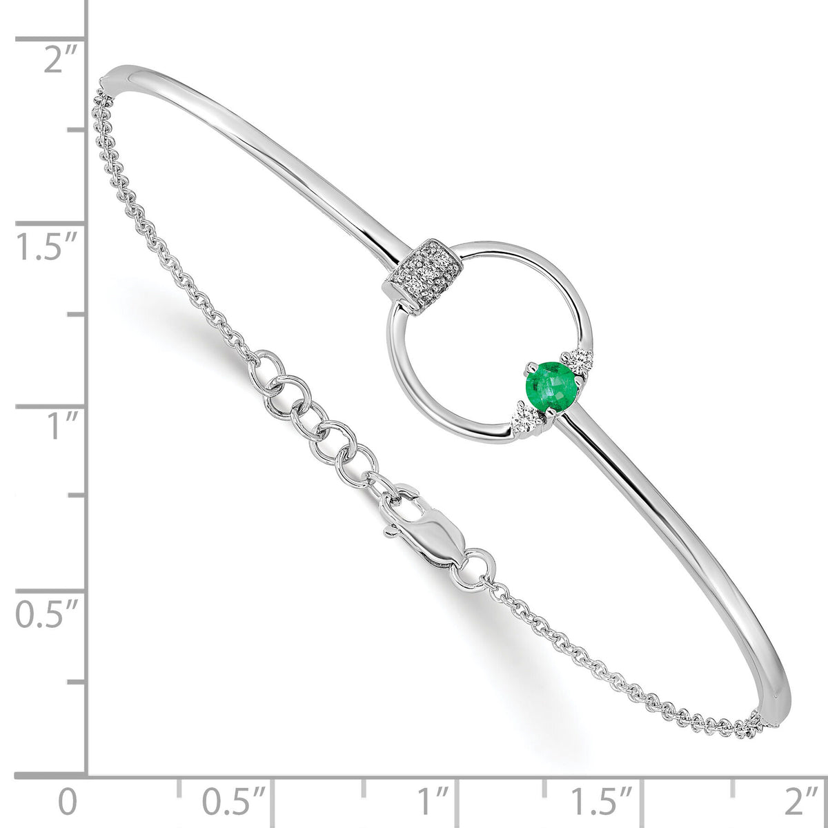 14k White Gold Diamond and Cr. Emerald Circle 7in w/.5in ext Bracelet-BM6886-EM-009-WA