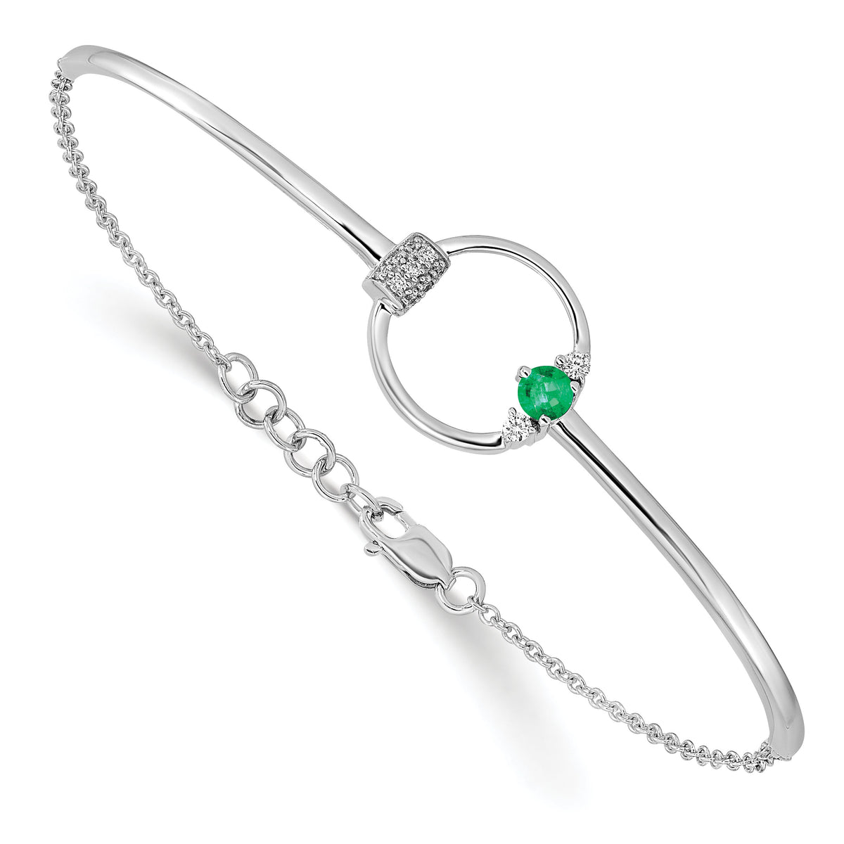 14k White Gold Diamond and Cr. Emerald Circle 7in w/.5in ext Bracelet-BM6886-EM-009-WA