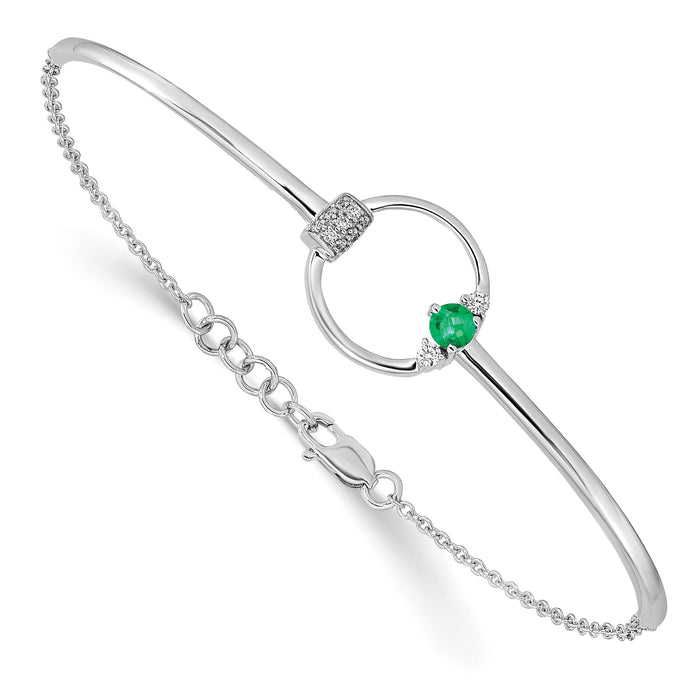 14k White Gold Diamond and Cr. Emerald Circle 7in w/.5in ext Bracelet-BM6886-EM-009-WA