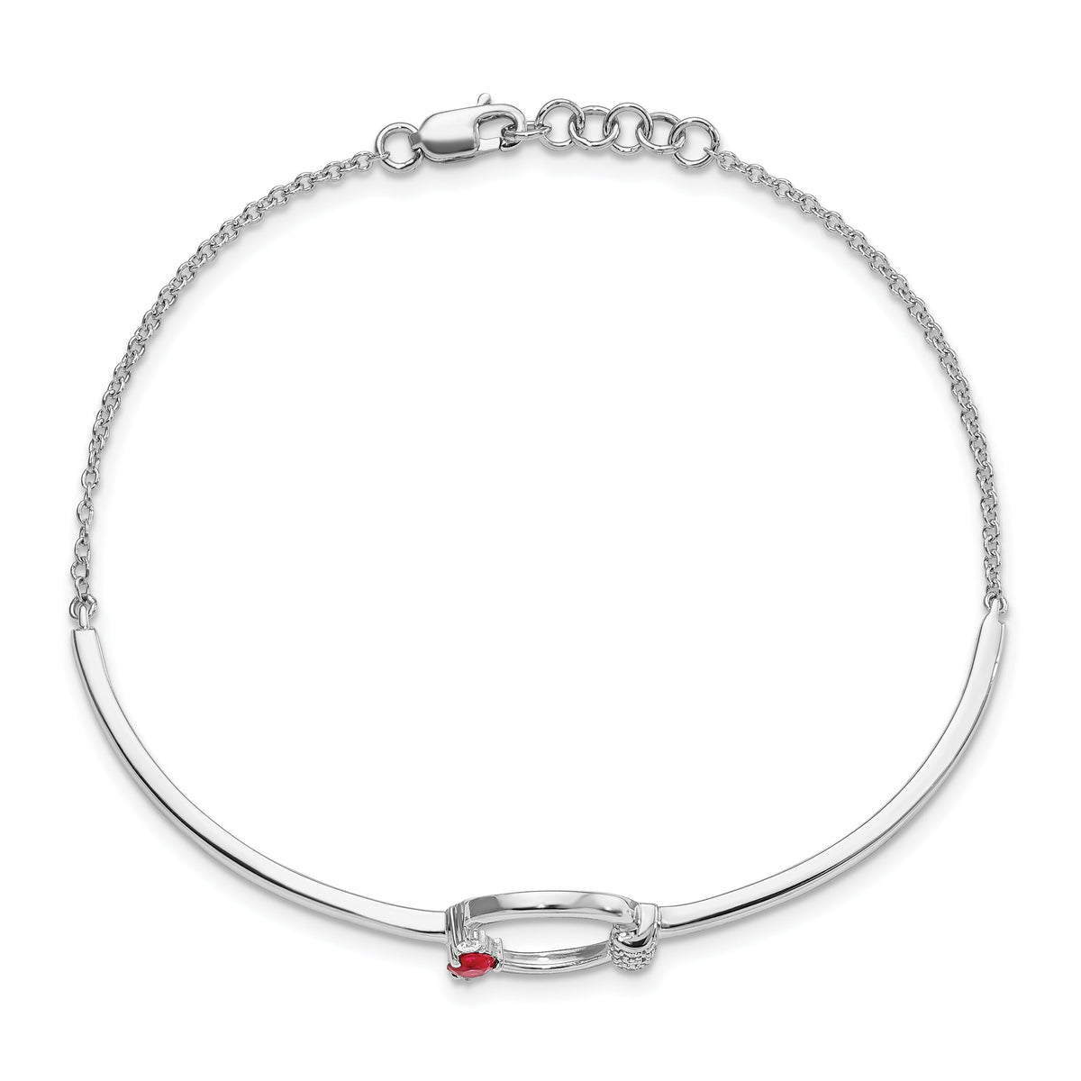 14k White Polished Diamond and Ruby Circle 7in w/.5in ext Bracelet-BM6886-RU-009-WA