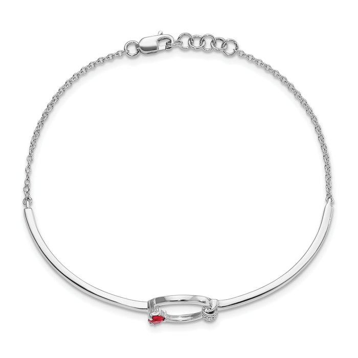 14k White Polished Diamond and Ruby Circle 7in w/.5in ext Bracelet-BM6886-RU-009-WA