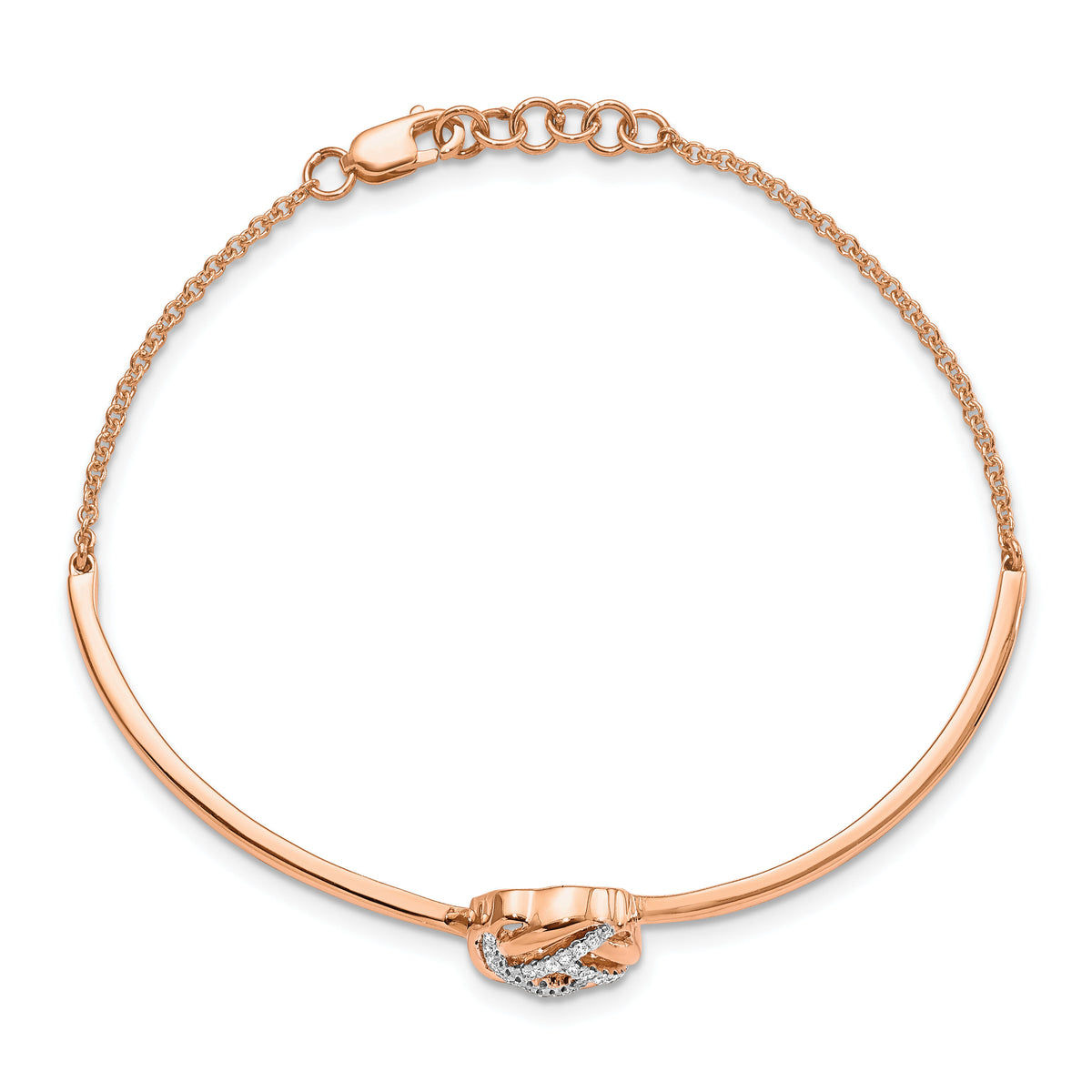 14k Rose Gold Polished Diamond Love Knot 7in w/.5in ext Bracelet-BM6889-012-RA