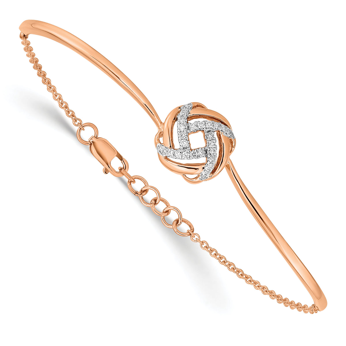 14k Rose Gold Polished Diamond Love Knot 7in w/.5in ext Bracelet-BM6889-012-RA