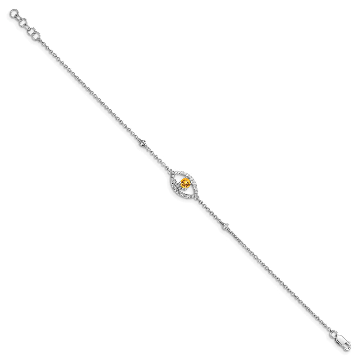 14k White Gold Polished Diamond and Citrine w/.5in Ext Bracelet-BM6896-CI-020-WA