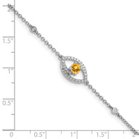 14k White Gold Polished Diamond and Citrine w/.5in Ext Bracelet-BM6896-CI-020-WA