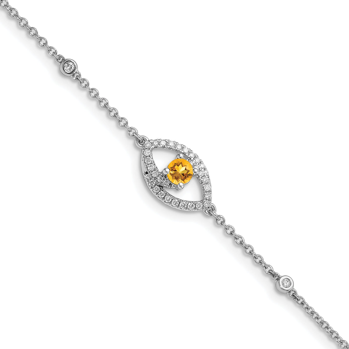 14k White Gold Polished Diamond and Citrine w/.5in Ext Bracelet-BM6896-CI-020-WA