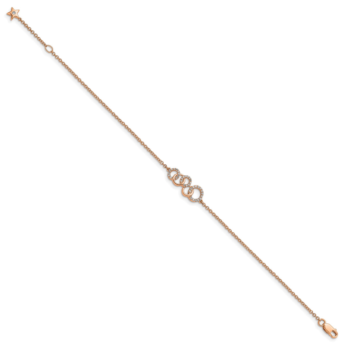 14k Rose Gold Diamond Circles w/Star Dangle 7in Bracelet-BM6903-015-RA