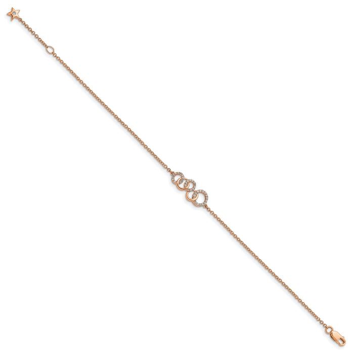 14k Rose Gold Diamond Circles w/Star Dangle 7in Bracelet-BM6903-015-RA