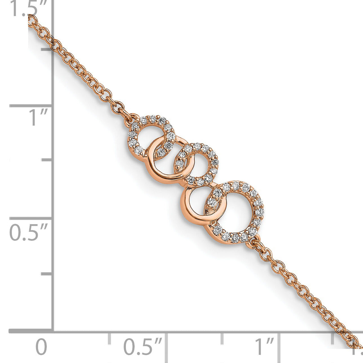 14k Rose Gold Diamond Circles w/Star Dangle 7in Bracelet-BM6903-015-RA