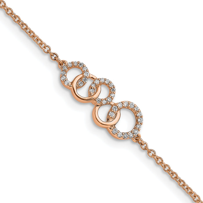 14k Rose Gold Diamond Circles w/Star Dangle 7in Bracelet-BM6903-015-RA