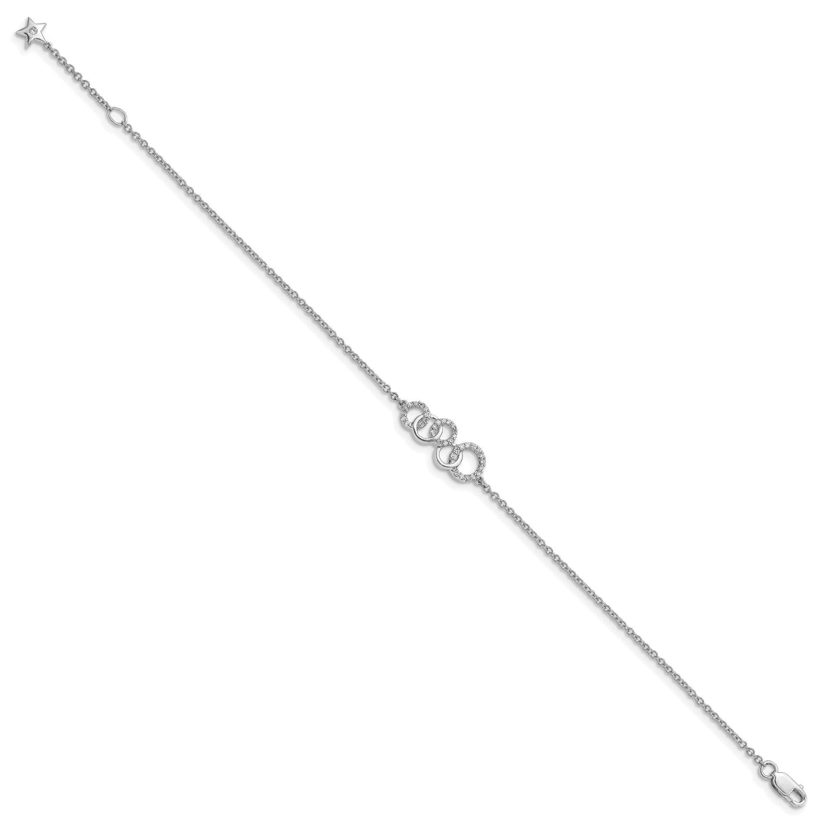 14k White Gold Diamond Circles w/Star Dangle 7in Bracelet-BM6903-015-WA