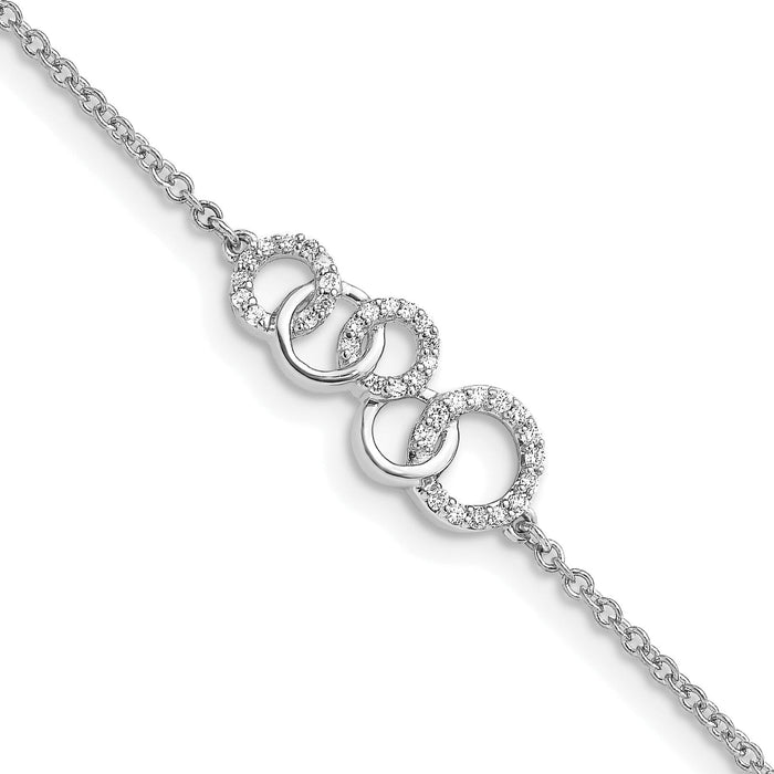 14k White Gold Diamond Circles w/Star Dangle 7in Bracelet-BM6903-015-WA