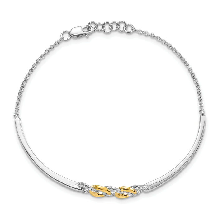 14k Two-tone Polished Diamond Circles Bar 7in w/.5in ext Bracelet-BM6906-020-WYA