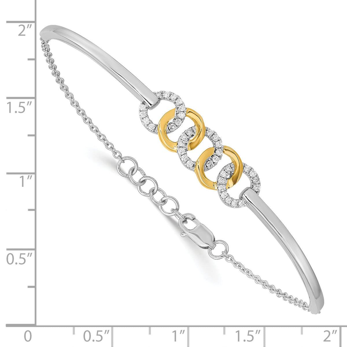 14k Two-tone Polished Diamond Circles Bar 7in w/.5in ext Bracelet-BM6906-020-WYA
