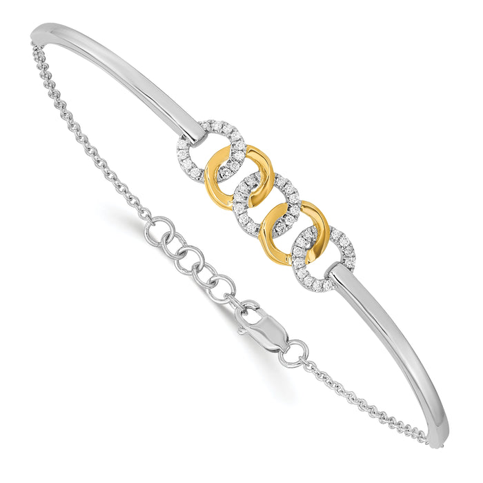 14k Two-tone Polished Diamond Circles Bar 7in w/.5in ext Bracelet-BM6906-020-WYA