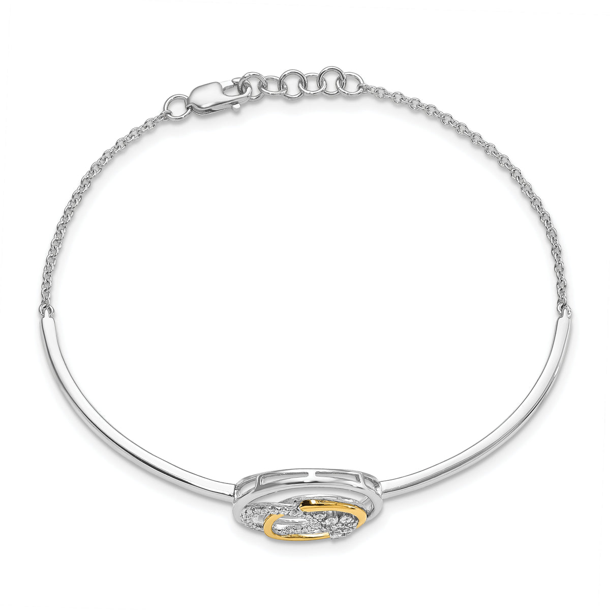 14k Two-tone Diamond Circle Cluster Bar 7in w/.5in ext Bracelet-BM6907-020-WYA