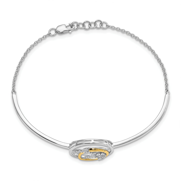 14k Two-tone Diamond Circle Cluster Bar 7in w/.5in ext Bracelet-BM6907-020-WYA