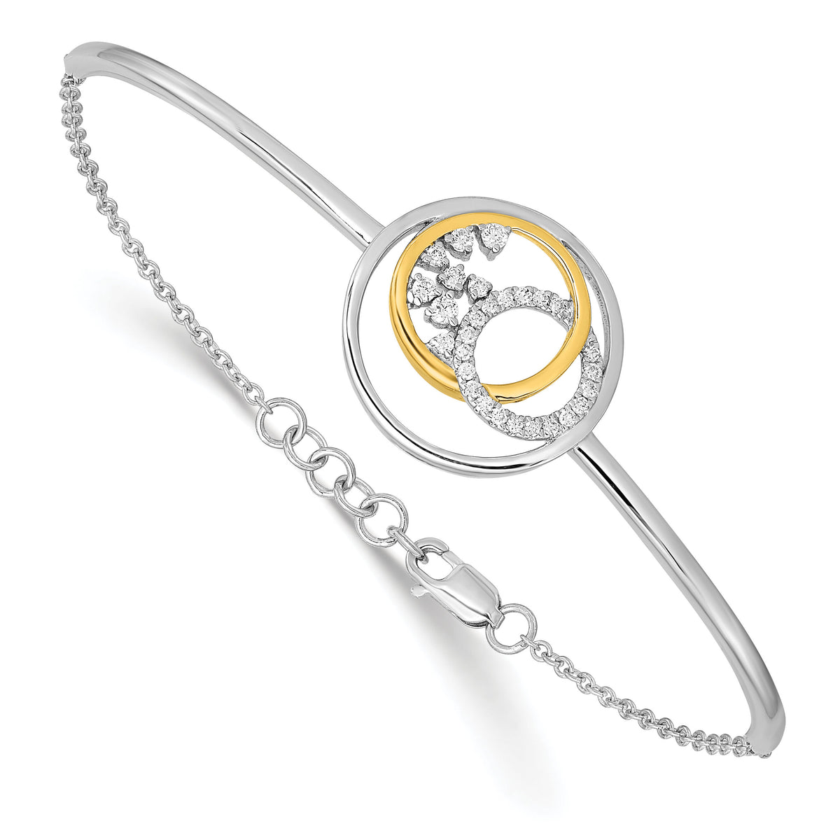 14k Two-tone Diamond Circle Cluster Bar 7in w/.5in ext Bracelet-BM6907-020-WYA