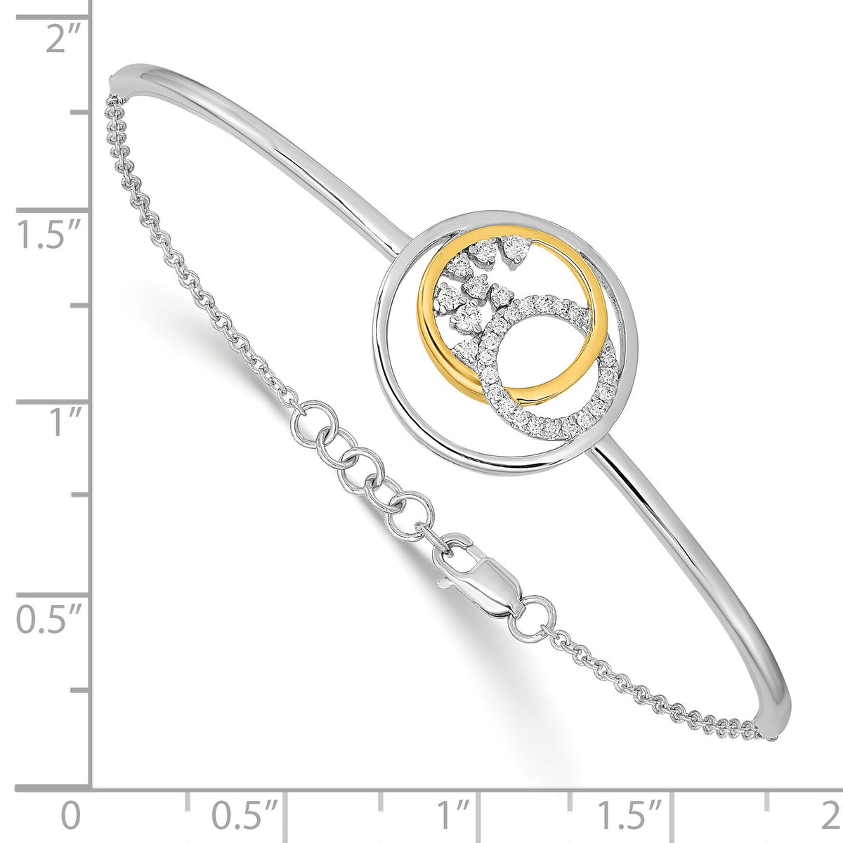 14k Two-tone Diamond Circle Cluster Bar 7in w/.5in ext Bracelet-BM6907-020-WYA