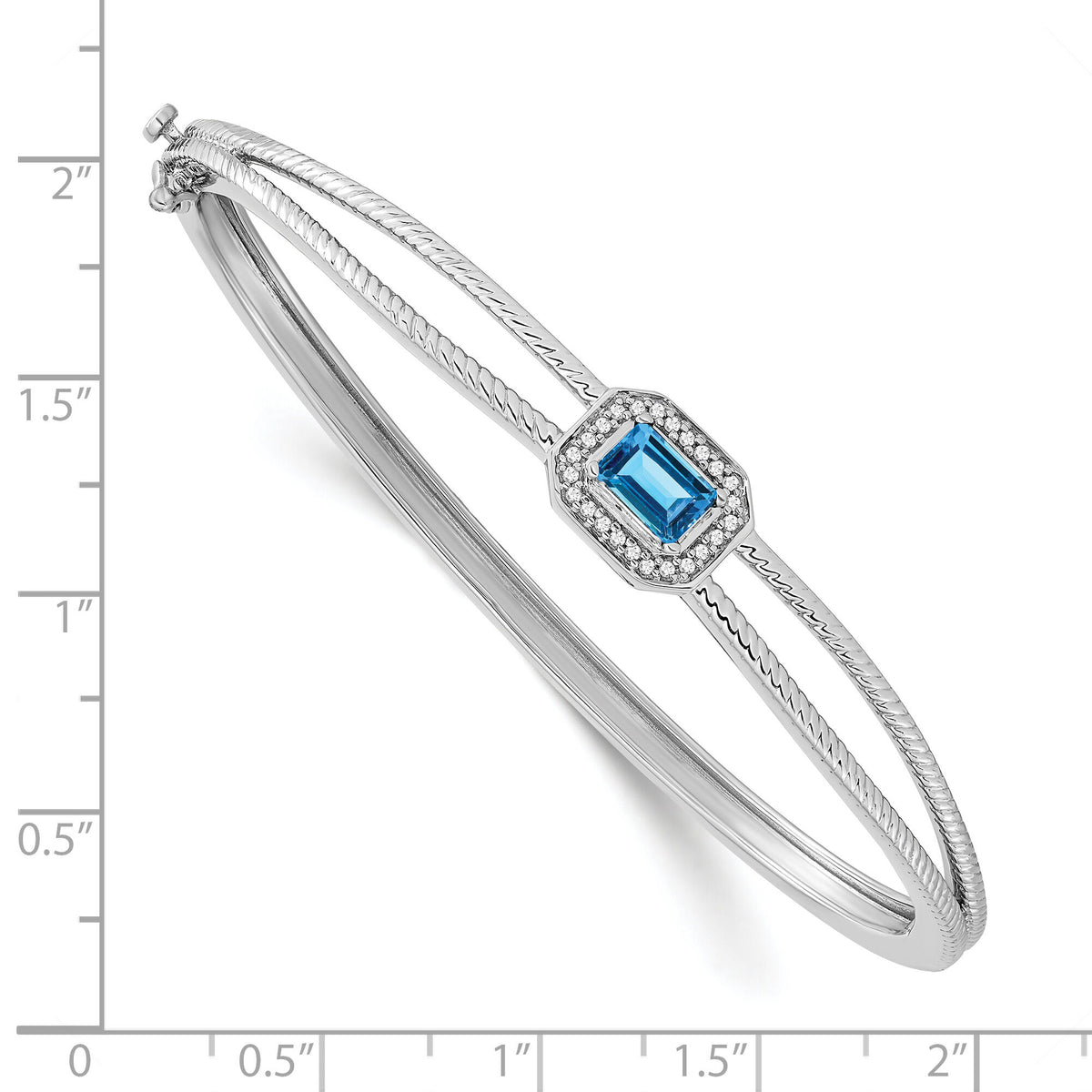 14k White Gold Emerald-shape Blue Topaz and Diamond Halo Bangle-BM7091-BT-011-WA