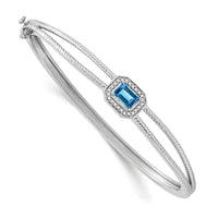 14k White Gold Emerald-shape Blue Topaz and Diamond Halo Bangle-BM7091-BT-011-WA