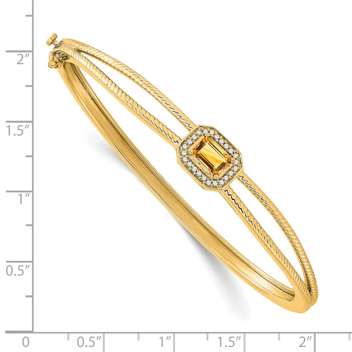 14k Emerald-shape Citrine and Diamond Halo Bangle-BM7091-CI-011-YA