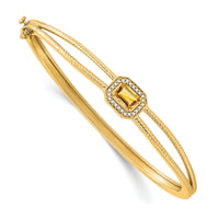 14k Emerald-shape Citrine and Diamond Halo Bangle-BM7091-CI-011-YA