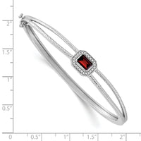 14k White Gold Emerald-shape Garnet and Diamond Halo Bangle-BM7091-GA-011-WA