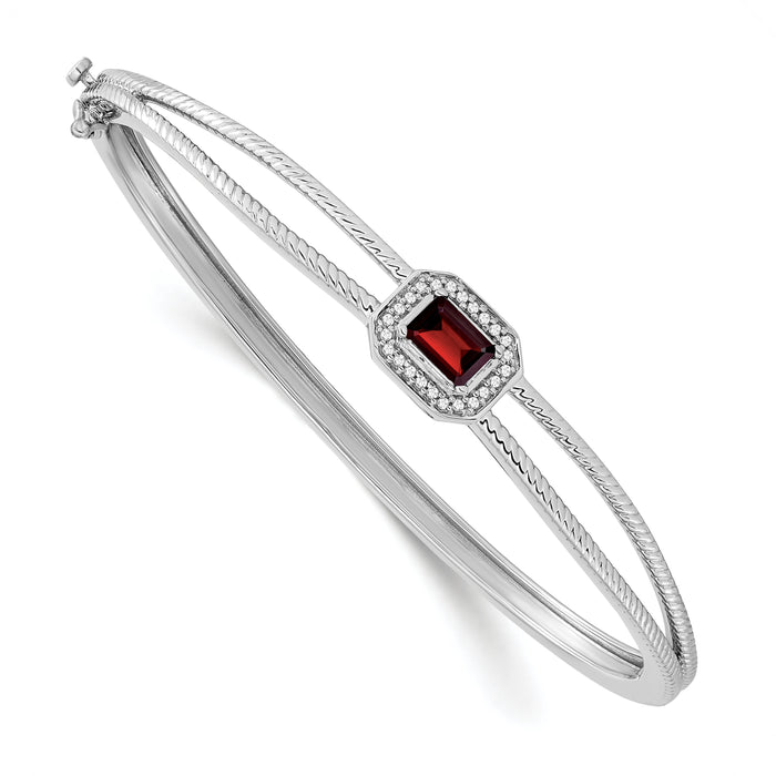 14k White Gold Emerald-shape Garnet and Diamond Halo Bangle-BM7091-GA-011-WA