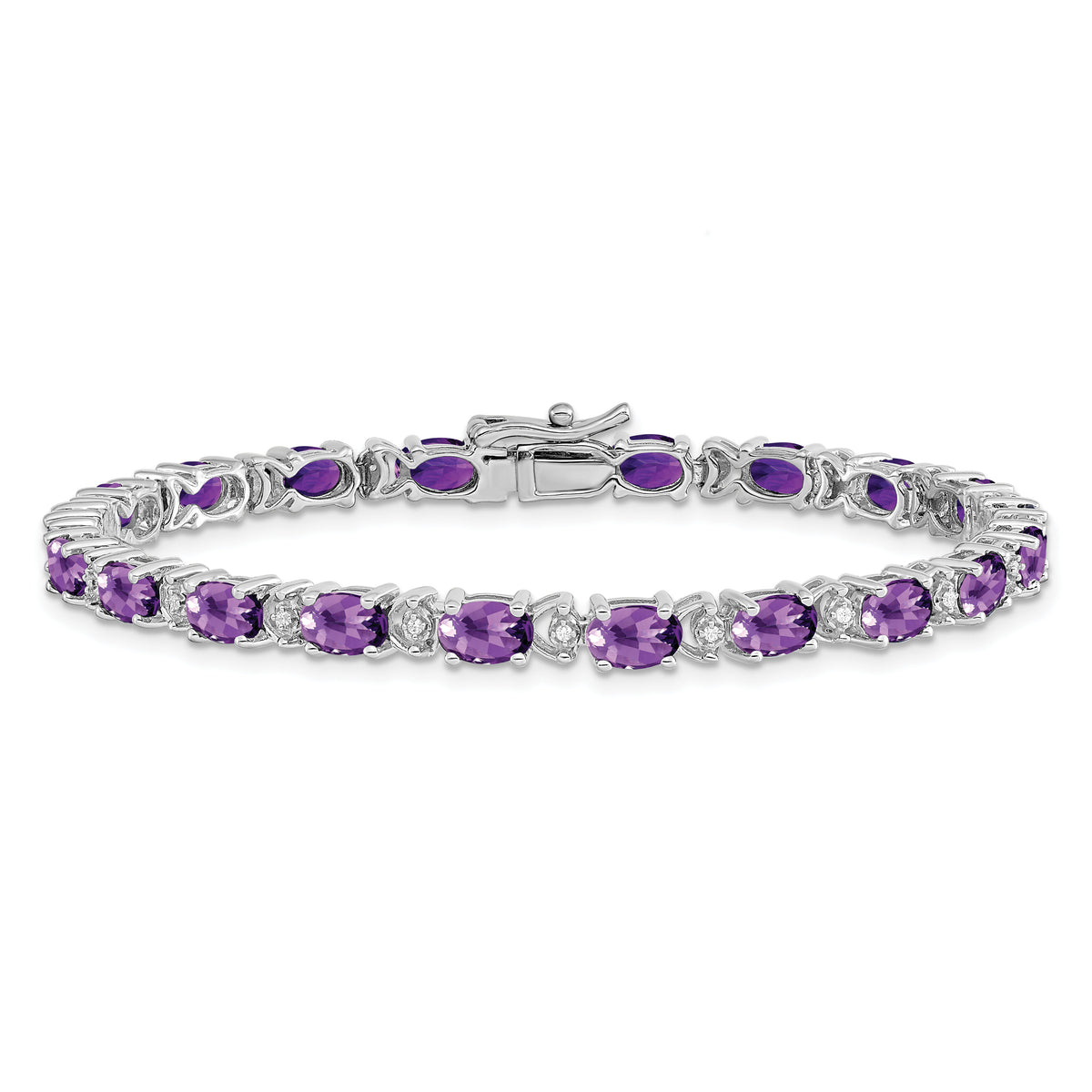 14k White Gold Oval Amethyst and Diamond Bracelet-BM7147-AM-010-WA