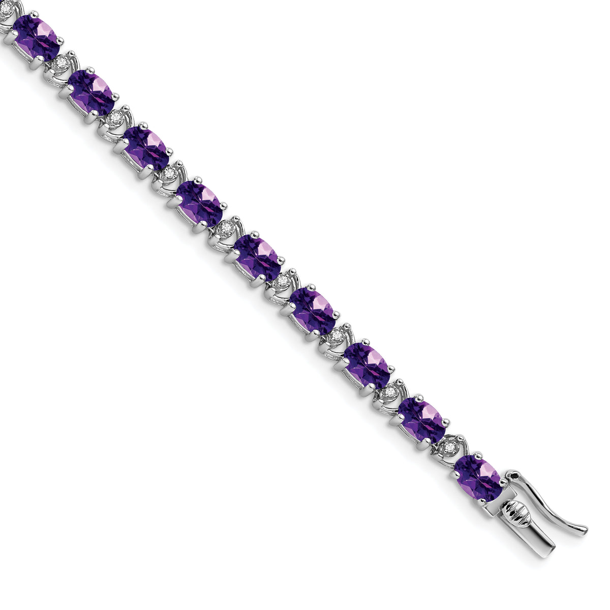 14k White Gold Oval Amethyst and Diamond Bracelet-BM7147-AM-010-WA