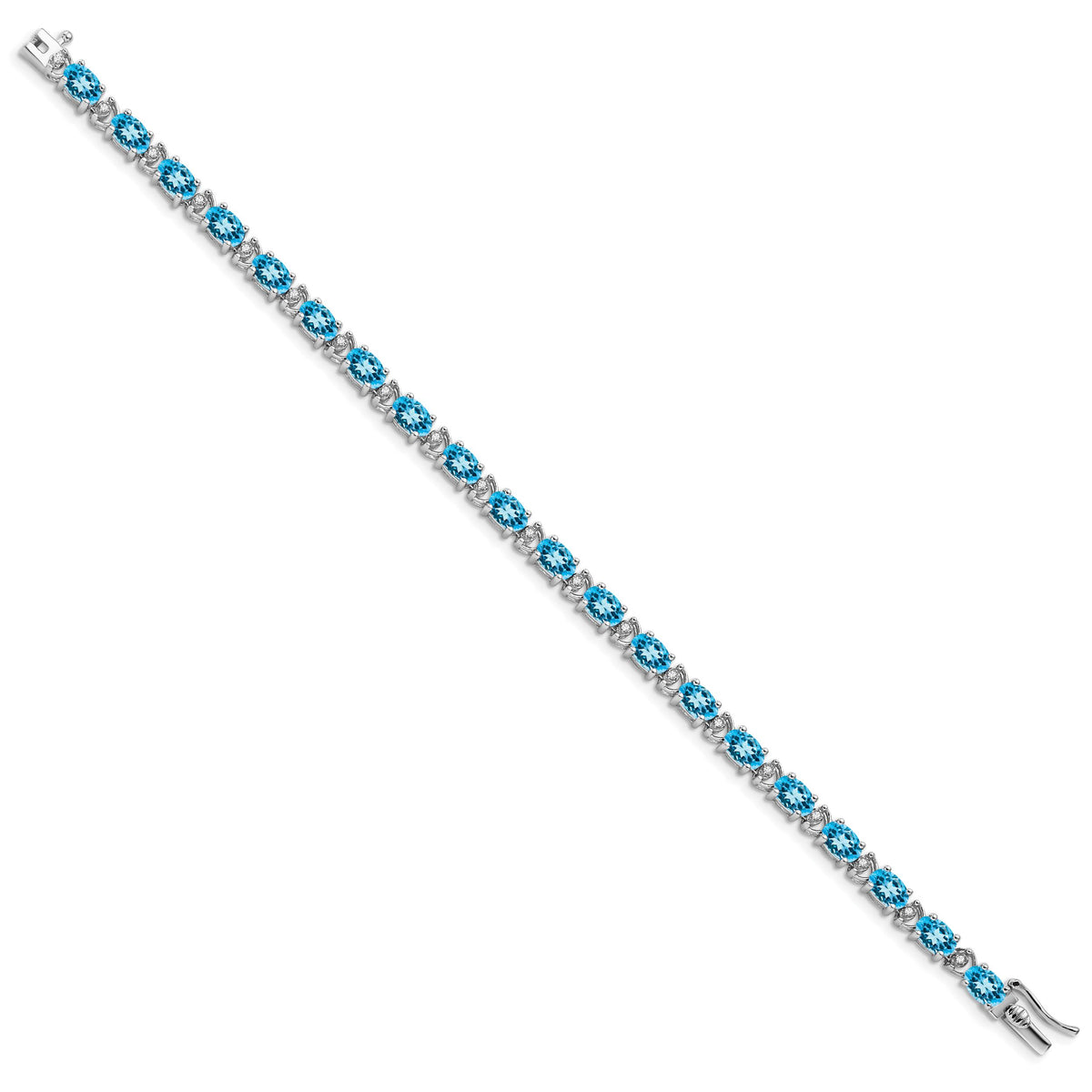 14k White Gold Oval Blue Topaz and Diamond Bracelet-BM7147-BT-010-WA