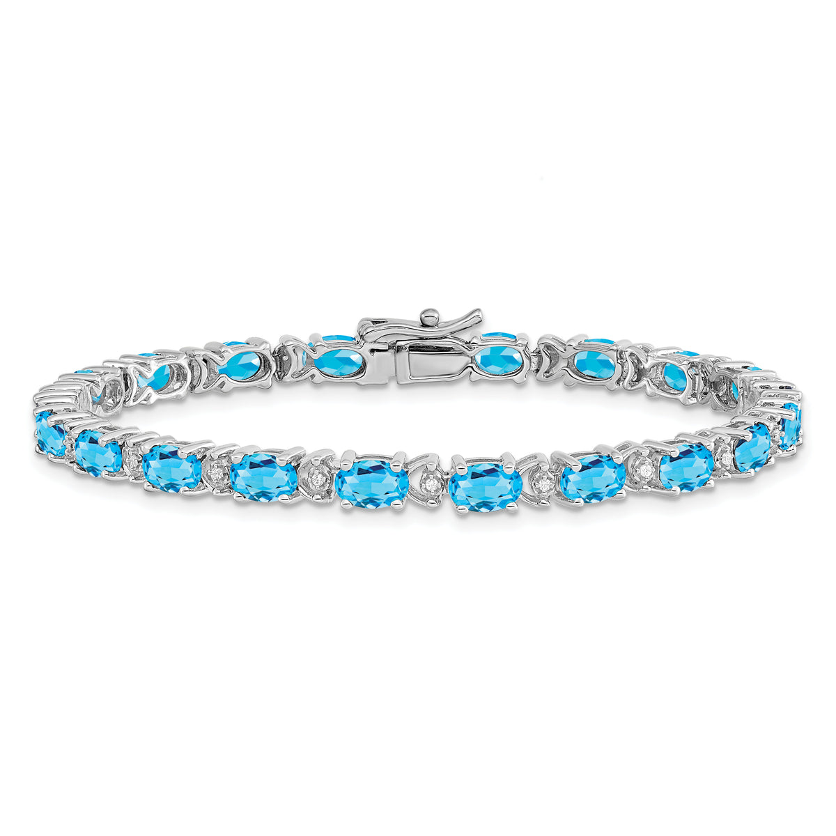 14k White Gold Oval Blue Topaz and Diamond Bracelet-BM7147-BT-010-WA