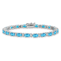 14k White Gold Oval Blue Topaz and Diamond Bracelet-BM7147-BT-010-WA