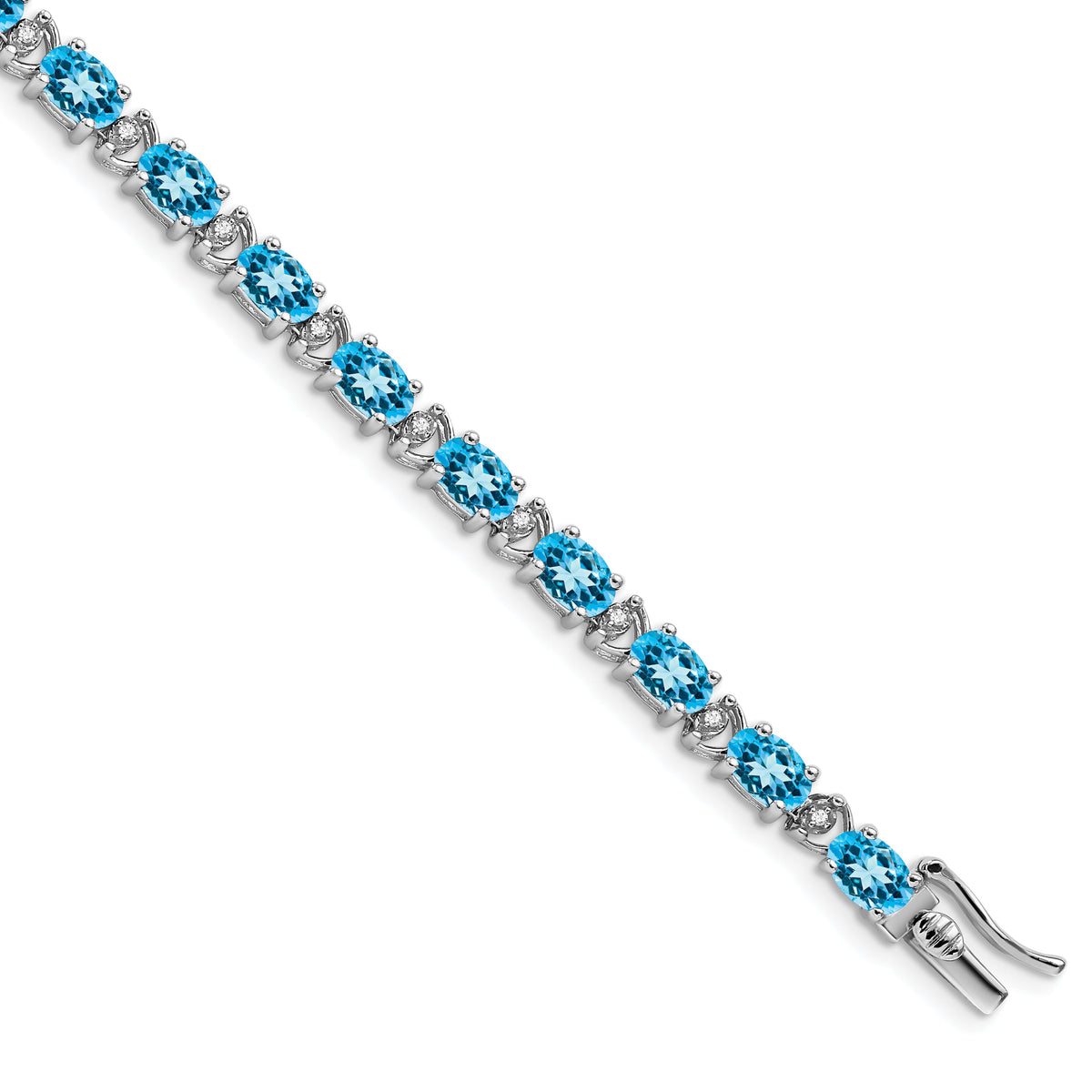 14k White Gold Oval Blue Topaz and Diamond Bracelet-BM7147-BT-010-WA