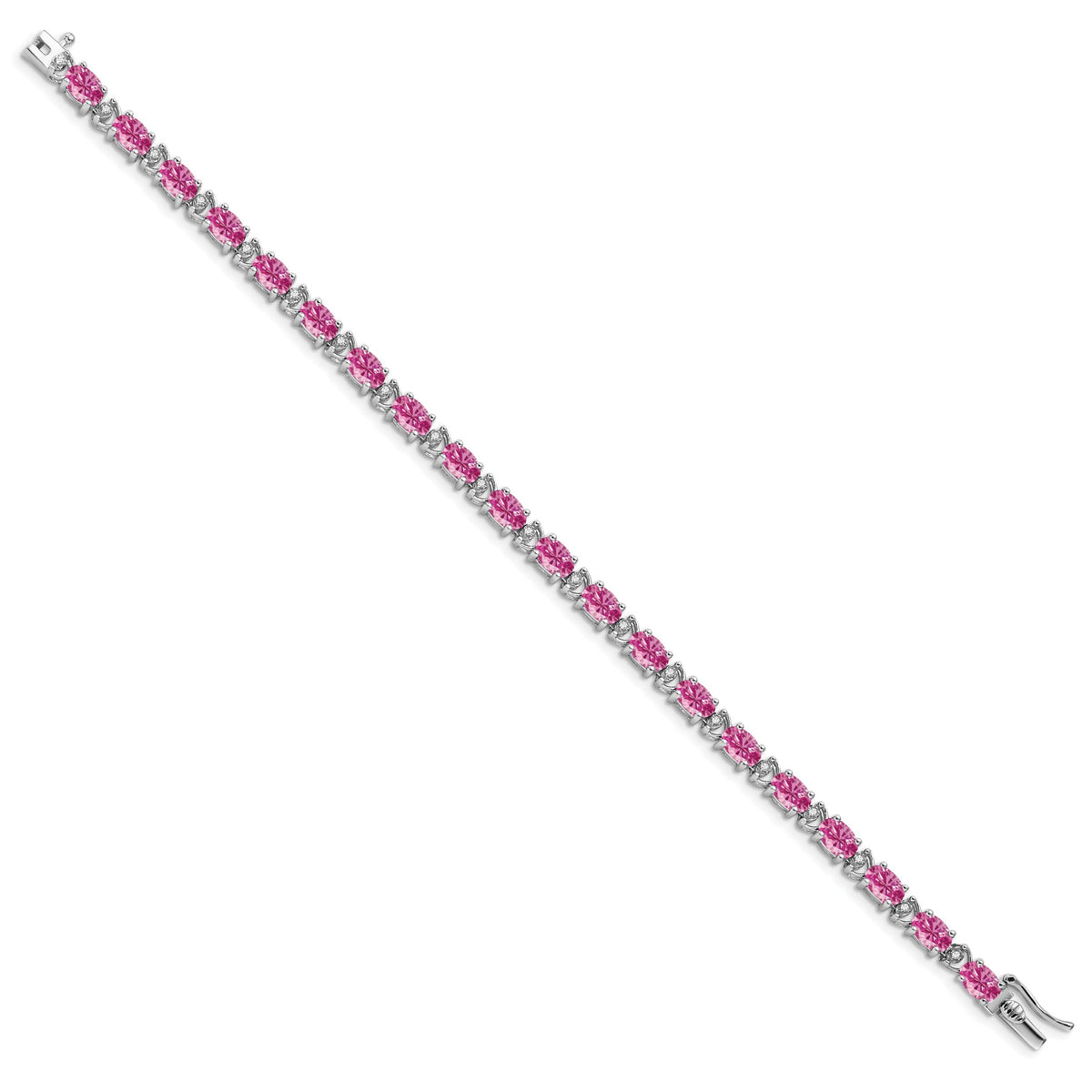 14k White Gold Oval Created Pink Sapphire and Diamond Bracelet-BM7147-CPS-010-WA