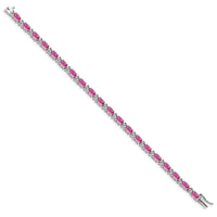 14k White Gold Oval Created Pink Sapphire and Diamond Bracelet-BM7147-CPS-010-WA