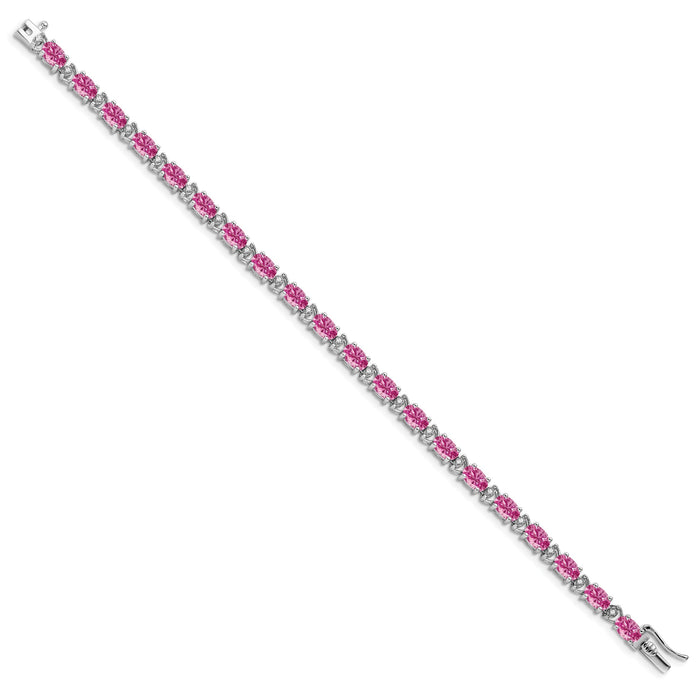14k White Gold Oval Created Pink Sapphire and Diamond Bracelet-BM7147-CPS-010-WA